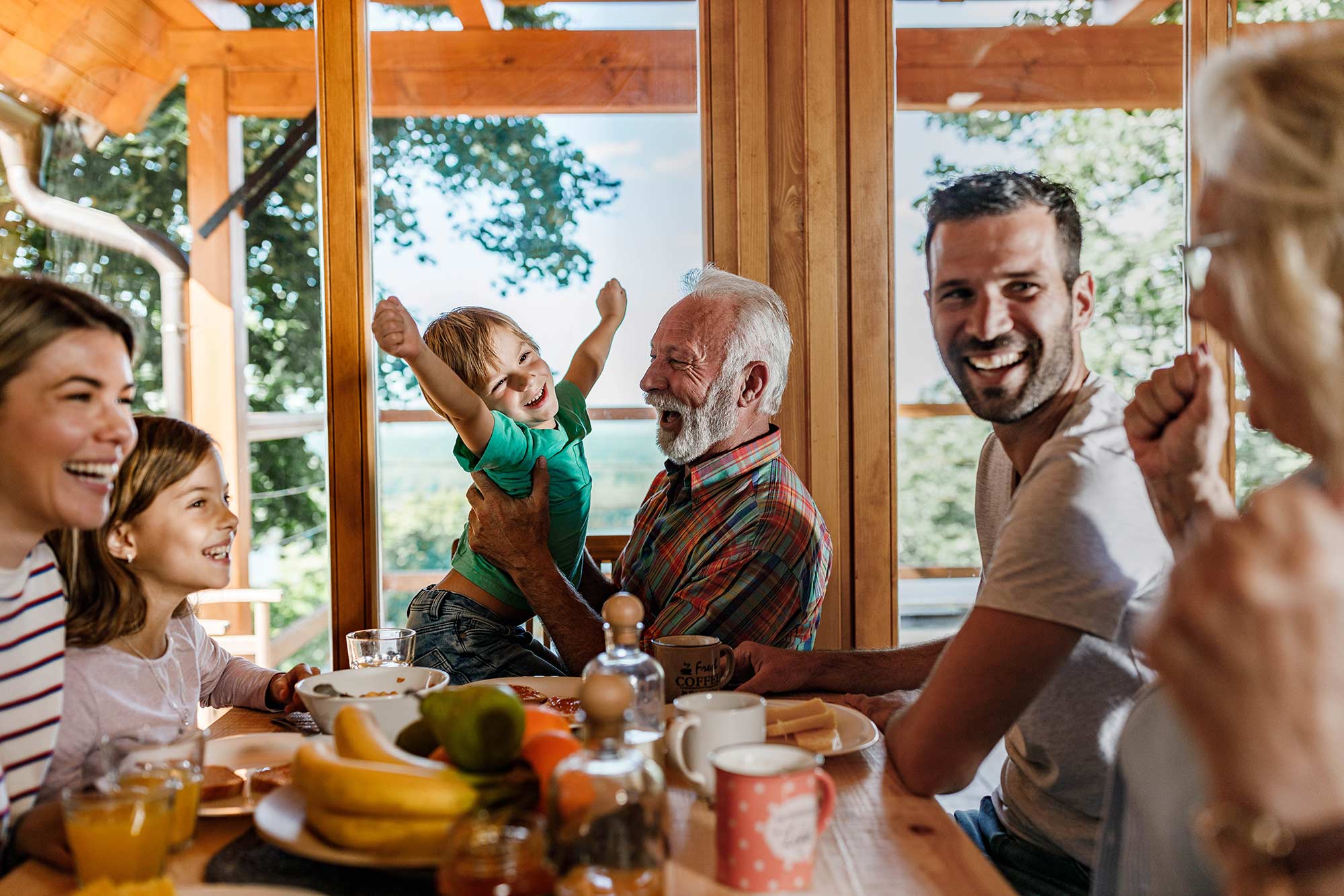 Family enjoying breakfast together
